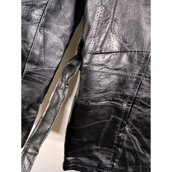 Giovanni Navarre Womens Black Leather Stone Design Zip Belt Jacket Size Small - Picture 5 of 8
